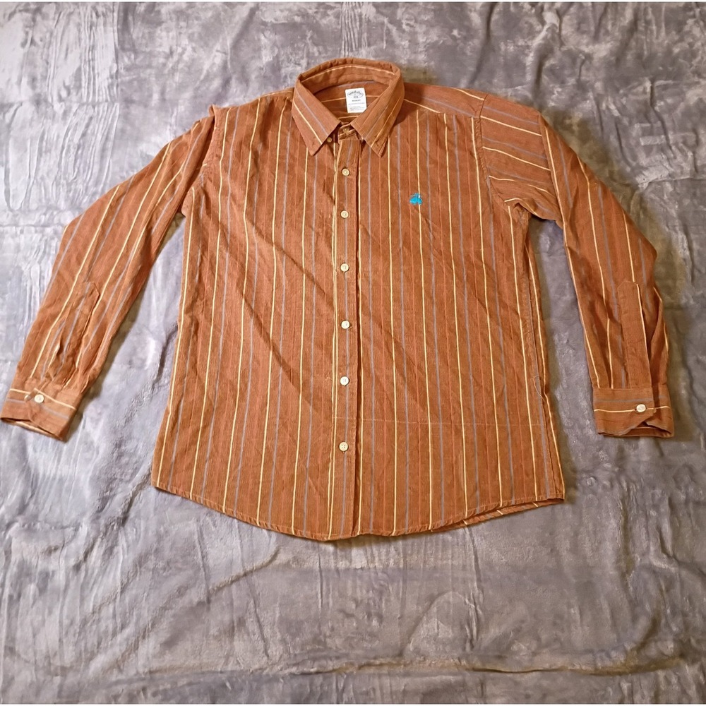 Brooks Brothers Regent Fit Corduroy Shirt Mens Large Brown Striped Supima Cotton